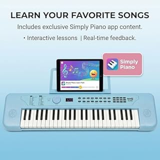 RockJam 49 Key Keyboard Piano, Portable Electronic Music Keyboard with Speakers, USB-C Power or Battery Operation, Headphone Input, 200 Tones, 200 Rhythms, Note Stickers & Lessons