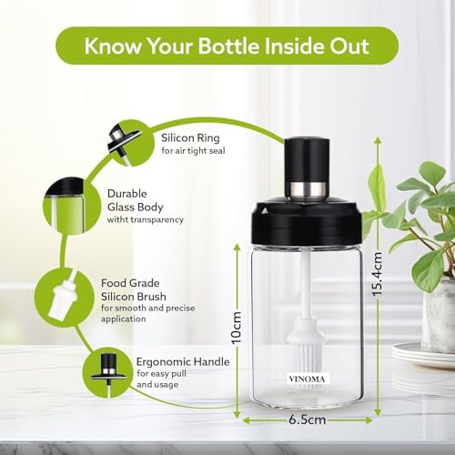 Image of Elegant Glass Oil Bottle with Brush 250ml, Oil Container Bottle for Kitchen, Glass Bottle with Brush for Cooking, Baking, BBQ, Marinating (Pack of 1, 260 ml)