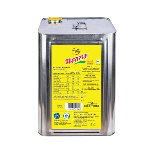 Image of Mustraj Kachi Ghani Mustard Oil 15Kg Tin | Premium Sarson Ka Tel | Cold Pressed Traditional Oil | High Pungency, Rich Aroma | Ideal for Cooking, Frying, Tempering & Pickling | 100% Pure Edible Oil