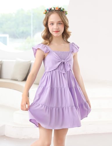 Ahegao 5-12T Girls Dress for Kids Square Neck Flutter Dresses Summer Dressy Frocks3