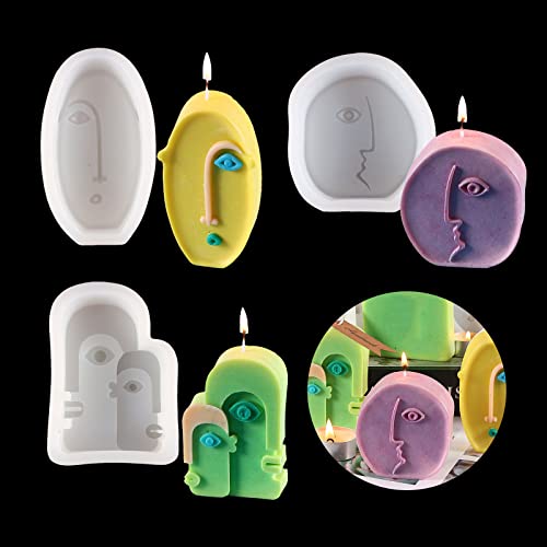 CDIYTOOL 3 moldes de silicona para cara humana 3D, moldes para hacer velas, molde de silicona para hacer velas caseras, resina artesanal, cera de abejas, aromaterapia