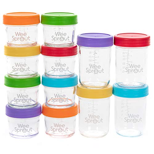 Image of WeeSprout Glass Baby Food Storage Jars w/Lids (4/8 oz, 12 Pack Set) Snack, Puree, Reusable Small Containers, Breast Milk, Fridge, Freezer, Microwave & Dishwasher Safe, Essential Must Have for Infants