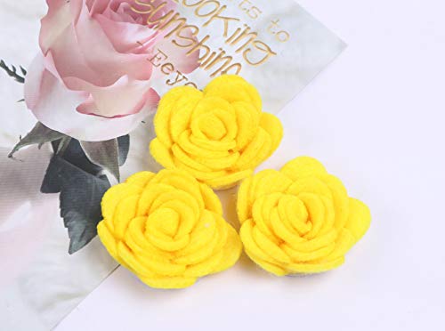 Image of YYCRAFT Pack of 20PCS Felt Flower Rose 1.5 inch 4D Applique /Bow,Yellow
