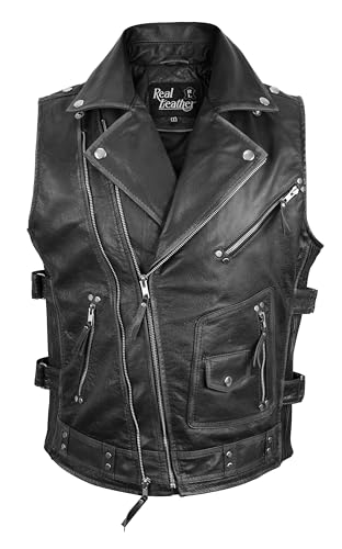 Image of Motorcycle Leather Vest For Men - Tactical Combat Military Style Sleeveless Biker Club Riding Outdoor Waistcoats