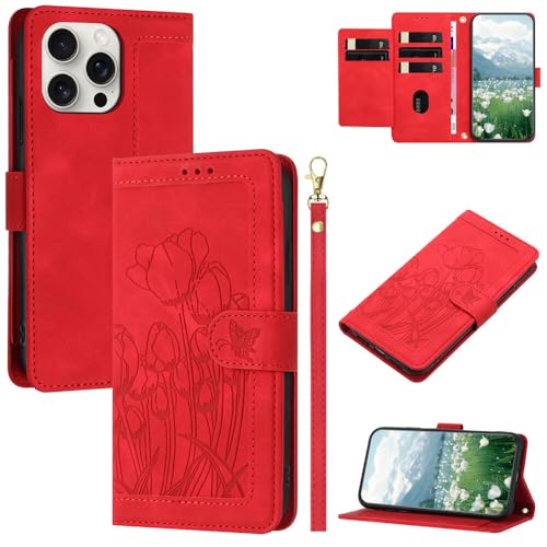 Étui iPhone 15 Pro Max rouge cuir : fini les poches pleines avec le porte-carte