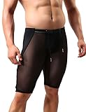 MIZOK Men's Fitness Mesh Shorts Yoga Capris See Through Workout Tight Shorts (Medium, Black)