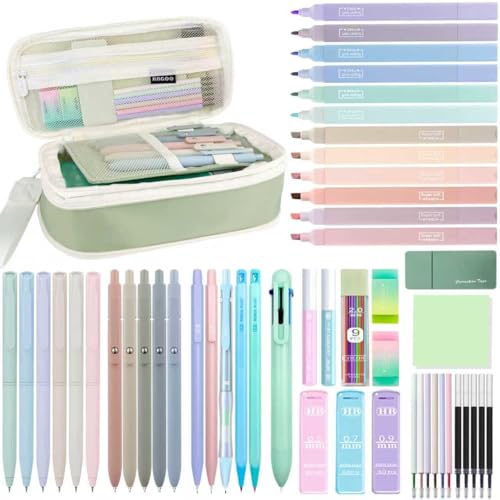 54PCS Aesthetic School Supplies with Large Pencil Case,12 Pastel ...