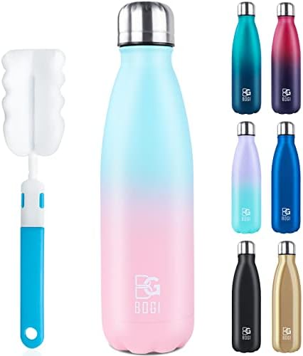 BOGI 17oz Insulated Water Bottle Double Wall Vacuum Stainless Steel Bottle Leak Proof keeps Hot and Cold Drinks for Outdoor Sports Camping Hiking Cycling, Comes with a Cleaning Brush Gift (Mint)