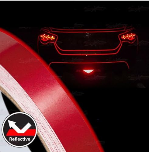 Image of WALLMATE Reflective Tape Outdoor Safety Warning Lighting Sticker, Waterproof Tape for Bicycle Bike Car Motorcycle Decoration (Red Strip, 0.5 In x 45 Mtr (1771 in) (PCK OF 2))