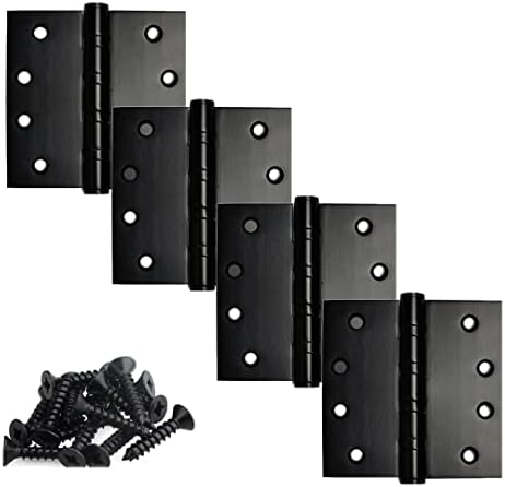 Stainless Steel Door Hinge Ball Bearing NRP, Heavy Duty Inner and Outer Door Hardware for Left and Right Doors, 4" (101mm) x 4" (101mm) Door Hinge, Door Hinge 4 Pack (Black)
