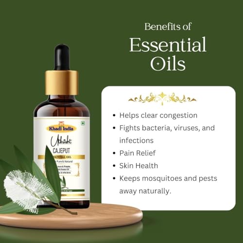 Image of Khadi Cajeput Essential Oil 15 ml | Pure, Natural & Fresh Herbaceous Scent | Skin & Hair Care | Body & Face Massage Oil | All Skin & Hair Types | Perfect for Aromatherapy & Candle Making
