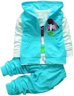 Air life apparel Kids 3-Piece Cartoon Tracksuit Set Puffer Vest, Full Sleeve T-Shirt & Jogger Pants Donald Duck Printed Wi... Price In India