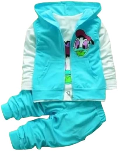 Air life apparel Kids 3-Piece Cartoon Tracksuit Set Puffer Vest, Full Sleeve T-Shirt &amp; Jogger Pants Donald Duck Printed Wi...