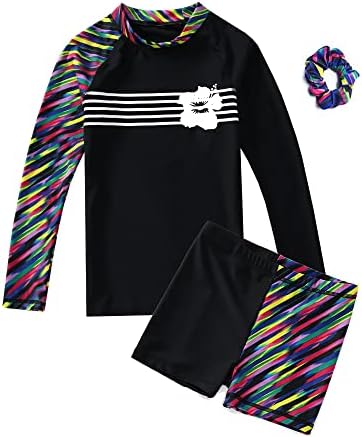 Long Sleeve Swimsuits for Kids 2 Pieces Set Swimwear Quick Dry Surfing Wetsuit for Girl/Boy 5-12 Years Black