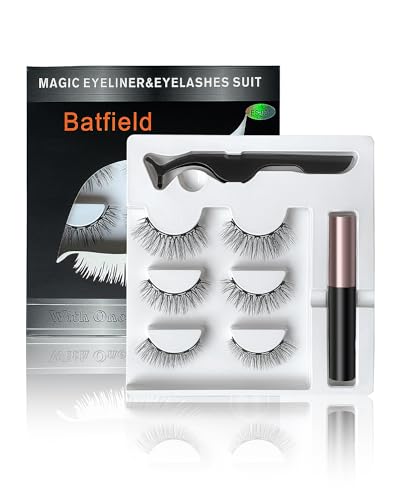 Image of Batfield 3 Pairs Magnetic False Eyelashes - Reusable Fake Eyelashes with Eyeliner and Tweezer - Artificial Eye Lashes for Women Natural Wispy(Style 3)