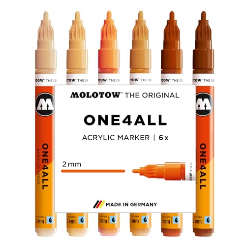 Marqueurs acryliques Molotow One4All 127HS en lot de 6 feutres de 2mm pour le bois