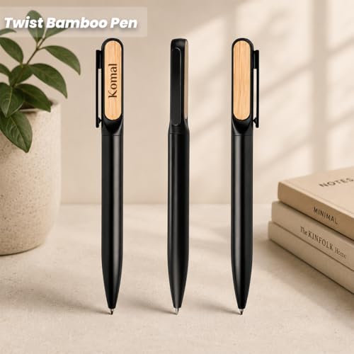 Image of Giftana Personalized Dual Side Keychain with Pen and Bamboo Visiting Card Holder Gift Set for Men & Women, Personalised Gifts for Husband, 3 in 1 Corporate Gifts for Employees, Clients,