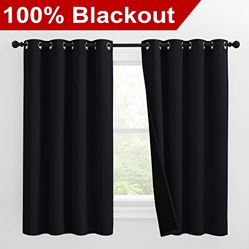 Image of NICETOWN Truly Blackout Curtains 57 inches Length, 2 Thick Layers Completely Blackout Window Treatment Thermal Insulated Lined Drapes for Basement Window (Black, 1 Pair, 55 inches Width Each Panel)