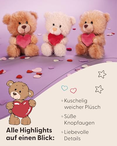 NICI Kuscheltier Bär mit Herz 18cm - hellbraun - Stofftier aus weichem Plüsch, niedliches Plüschtier zum Kuscheln und Spielen, für Kinder & Erwachsene, tolle Geschenkidee - 61559