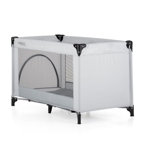 FEEDO Lit de voyage pour enfant - 120 x 60 cm - Lit bébé - Lit de voyage - Roues - Portable - Pliable - Sac - Design moderne (gris rocheux)