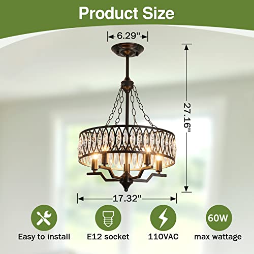 Szxykeji 5-Light Crystal Chandelier Black Flush Mount Ceiling Light Fixture Vintage Chandeliers For Farmhouse Dining Room Bathroom Living Room Hallway Kitchen #TOP1
