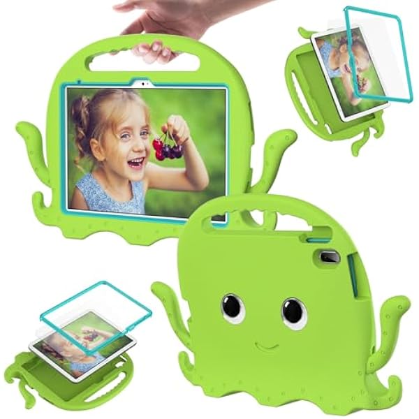 Kompatybilny z etui iPad 10. generacji 9 cala 2022 lekki odporny na wstrząsy pokrowiec dla dzieci bez folii ochronnej ekran antypoślizgowe narożniki tablet paskiem ramię Green 1