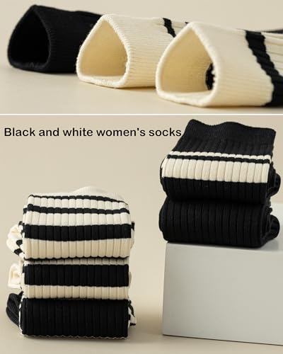 Womens Cute Crew Socks Casual Athletic Aesthetic Striped Socks Neutral Cotton Socks Gifts for Women Girls Clothes3