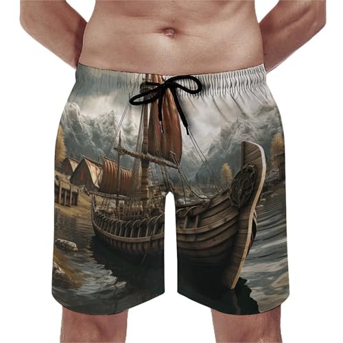 Old Boat Mens Swim Trunks Quick Dry Hawaii Bathing Suit Board Shorts with Mesh Lining-
