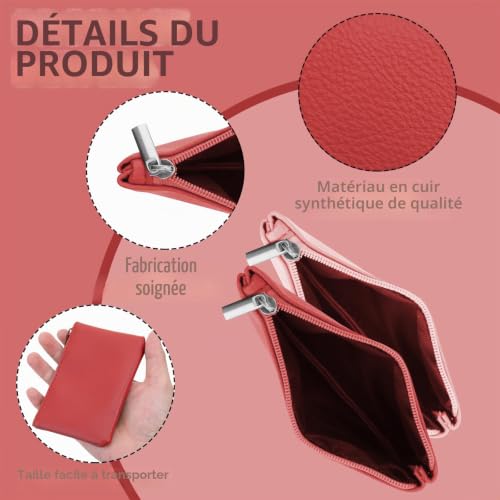 simarro Lot de 2 porte-monnaies à motif lychee, porte-monnaie en PU à fermeture éclair portable pour pièces, mini portefeuille de monnaie pour femmes, porte-monnaie pour carte de crédit, carte – vue 3