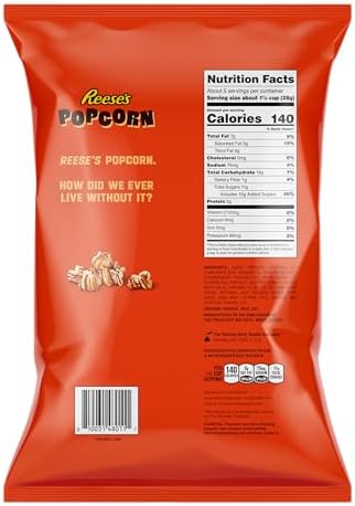 Reese's Popcorn, 5.25oz Grocery Sized Bag, Popcorn Drizzled in Reese's Peanut Butter and Chocolate, Ready to Eat, Savory Snack, Sweet and Salty