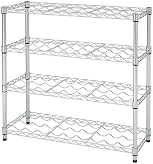 TRINITY EcoStorage 4-Tier Adjustable Metal Wire Wine Rack, Freestanding Stackable Bottle Holder for Bar and Kitchen Storage, Minimum 36 Bottle Capacity, 36” W x 14” D x 34.5” H, Chrome