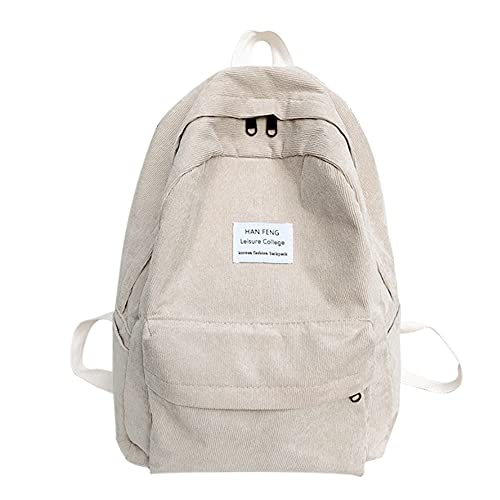 Lobagve Zaino scolastico in velluto a coste, grande, per scuola, libri, computer portatile, borsa da viaggio, per ragazze e ragazzi, 6389 Khaki (senza Ciondolo), Taglia unica, Zaini Daypack