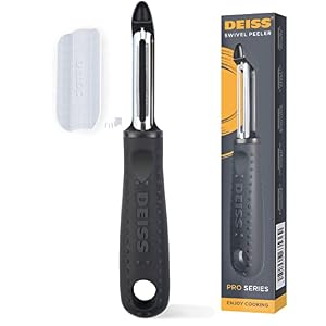 Deiss PRO Swivel Vegetable Peeler – Sharp Stainless Steel Peeler with Easy Non-Slip Hand Grip, Potato Peelers for Kitchen, Fruit, Carrot, Apple, Veggie, Kiwi, Durable, and Dishwasher Safe (Black)