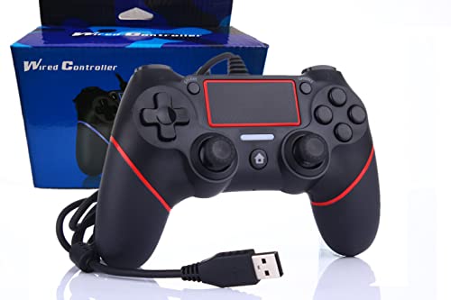 Intckwan Manette Rouge filaire pour PS-4 et PC(Win7/8/10). Contrôleur, Gamepad, Joystick Support de mouvement et de vibration