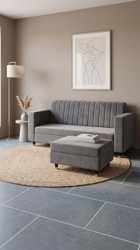 Image of RECTART Luxe 4 Seater L-Shape Sofa Set for Living Room | Sectional Sofa with Centre Table | Modern Wooden Home Furniture |
