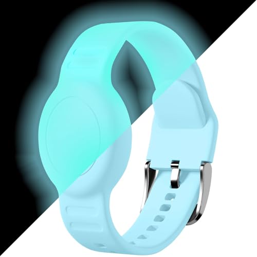 Foweroty Bracelet for AirTag 2nd Gen (2026) & 1st for Kids Waterproof for air tagholder with Soft Silicone Full Coverage Anti-Lost Hidden Wristband Accessories Watch Band for Child Luminous Blue