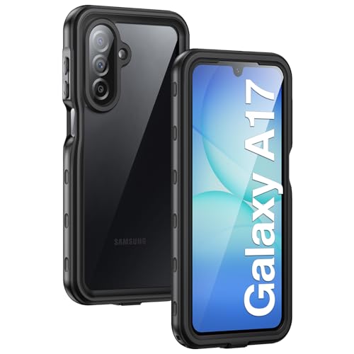 Lanhiem for Samsung Galaxy A17 5G Phone Case, IP68 Waterproof Dustproof, Built-in Screen Protector, Rugged Full Body Shockproof Protective Cover for Samsung A17 5G / 4G 6.7', Black/Clear