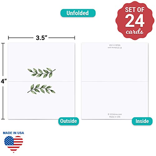 321Done Greenery Place Cards 3.5" X 2" (Set Of 24) Blank For Name Food Table Setting Dinner Party Seating Wedding Reception Buffet Tent Style Rustic Green Leaves - Made In Usa #TOP1