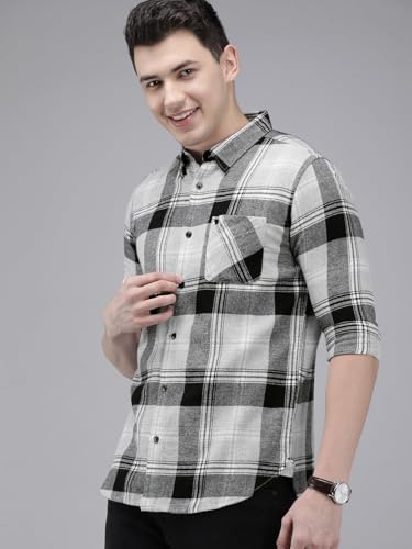 Image of Men Slim Button-Down Flannel Shirt