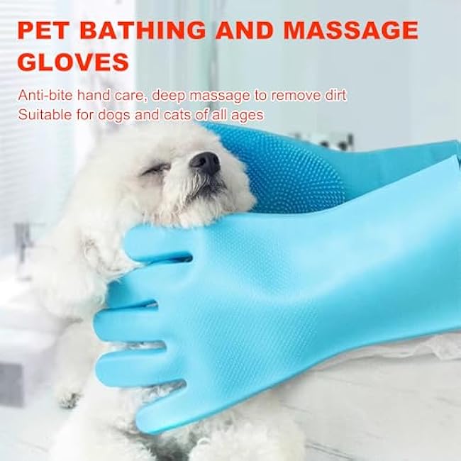 Pet Grooming Gloves, Heat Resistant Silicone Gloves£¬Silicone Hair Removal Mitt for Dogs and Cats,Cat Bathing Gloves £¬Cat and Dog Massage Products£¬ Blue¡£-7PBA9T86