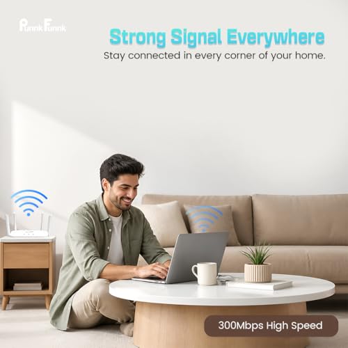 Image of PunnkFunnk 300Mbps Wireless Router | High Speed Smart WiFi Router | IPv6 Support, QoS, WPS, DHCP Server | Multi Mode (Router /AP /Relay) | Secure & Stable Network for Home & Office