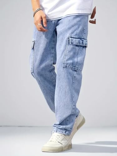 Image of Men's Loose Fit Denim Jeans | Mid Rise Straight Baggy Fit | Stretchable Casual Streetwear Jeans for Men