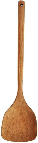 Cuchara larga de madera, espátula de cocina de madera antiadherente duradera, mango redondo, cuchara de arroz, suministros prácticos de cocina para