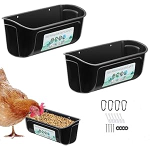 2 Pack Chicken Duck Dog Feeder, Poultry Feeders and Waterers, Hanging Goat Feeder, Livestock Feeding Container, Feed Trough and Waterer Bucket with Clips (Black)