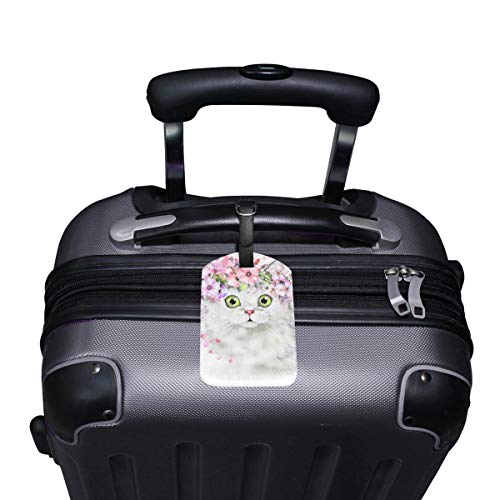 Etiqueta de bagagem de gato aquarela de couro PU bolsa viagem etiqueta bagagem conjunto de 2 peças