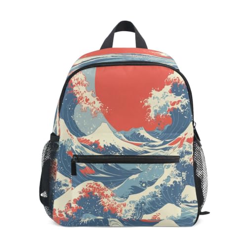 Sac à dos enfant vagues de soleil rouge pour école maternelle et CP