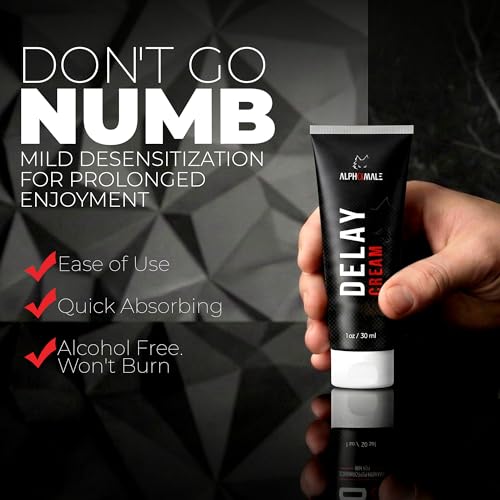 Image of AlphaMale Premium Delay Cream - Last Longer in Bed - Desensitizing Creme with 7.5% Benzocaine - No-Mess Alternative to Delay Spray - To Prolong Intimacy - 1oz