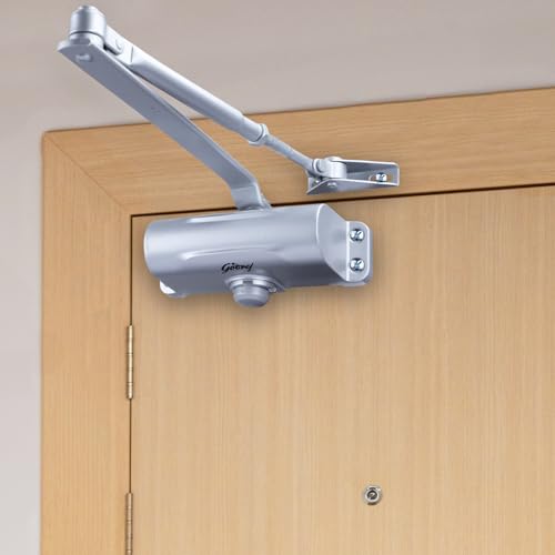 Godrej Hercules Door Closer | No Oil Leakage Guaranteed | Rack and Pinion Mechanism | Double Speed Adjustment (Silver Finish)