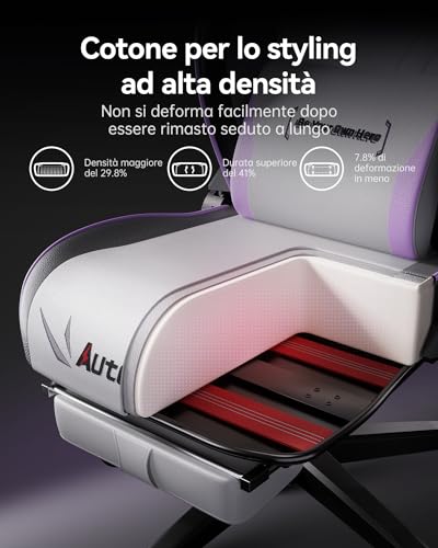 C3 Sedia Gaming, Ergonomica Sedia da Gaming con Schienale Regolabile 160°, Supporto Lombare, Poggiapiedi, Pelle PU - Design in Stile Racing, Bianco (Seduta più larga) - Sedia gaming - Immagine 3