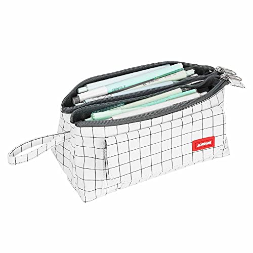 Pencil Case,Large Capacity Pencil Pouch Bag Holder Box School Office Stationary Journaling Supplies Travel Luggage Pouch Make up Cosmetic Bag for Teen Girl Boy Men Women Adults (White Plaid)